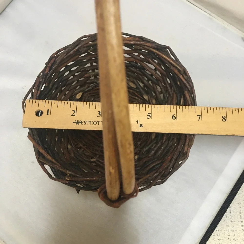 Grapevine Twig Basket Home Decor Small Brown Rustic Woven Handle Cottagecore